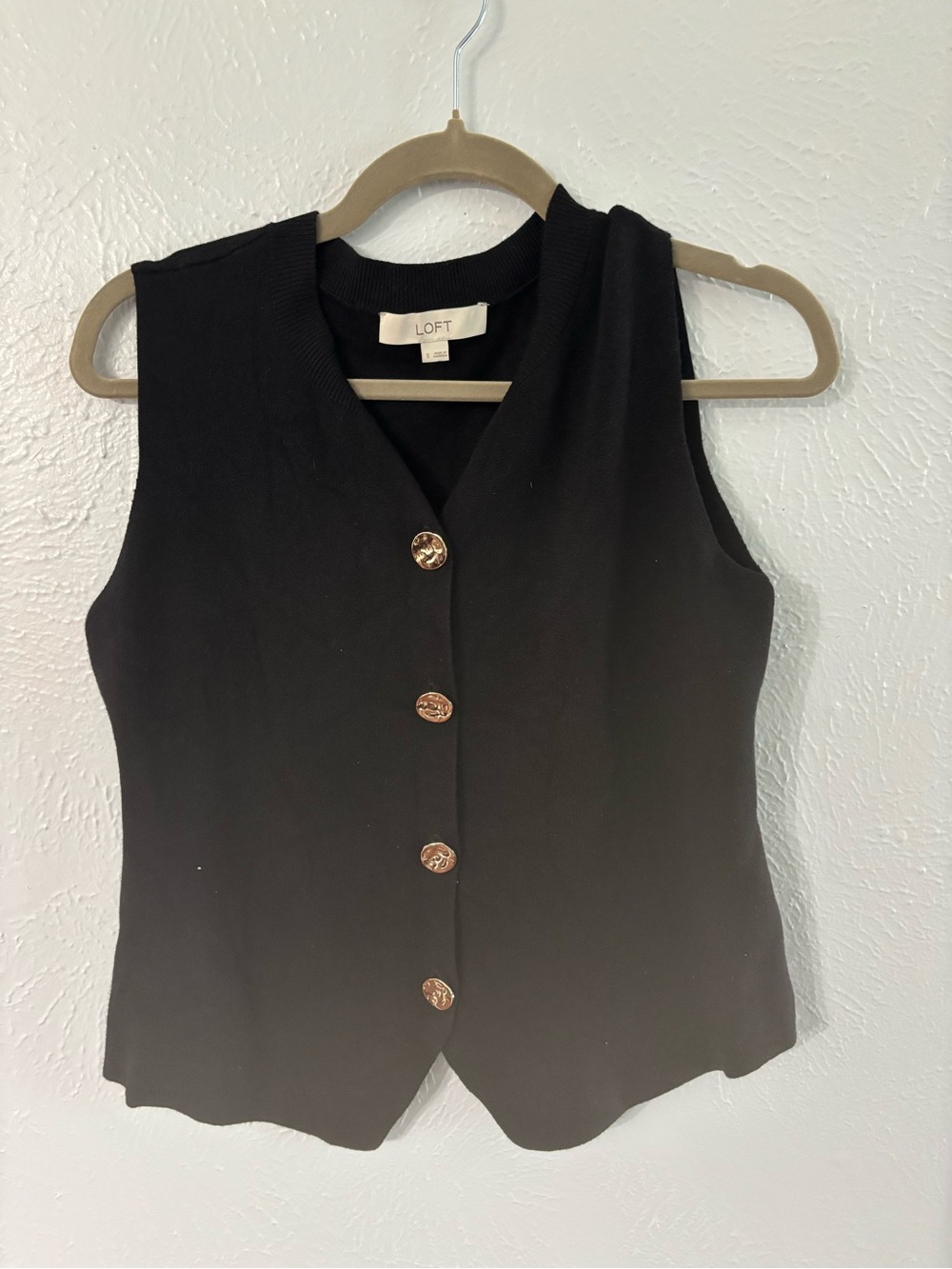 LOFT Black Sleeveless Button Front Vest with Gold Buttons